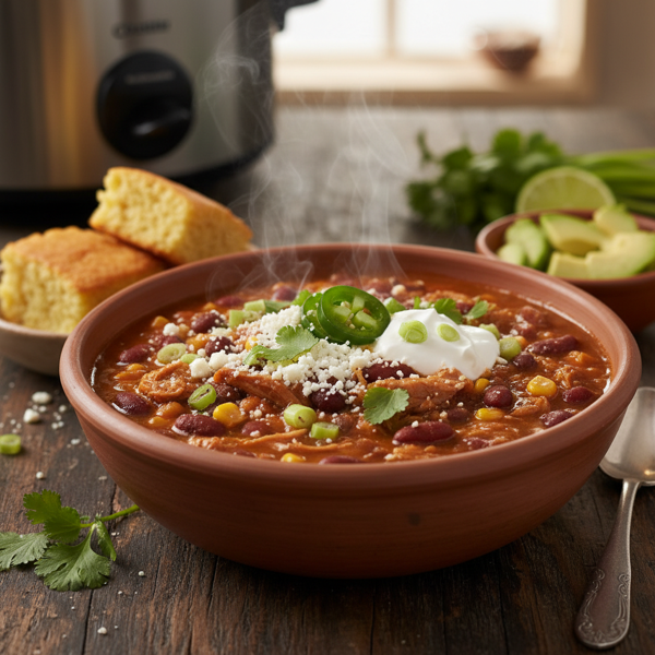 Savory Slow Cooker Turkey and Bean Chili recipe