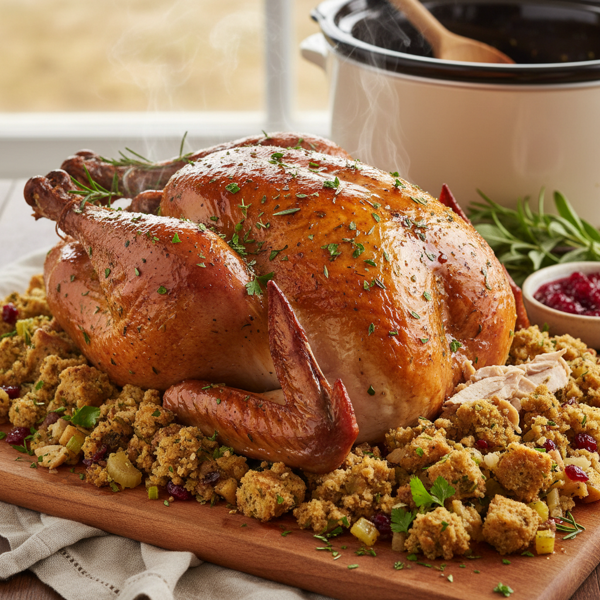 Savory Slow Cooker Turkey with Herb Stuffing recipe