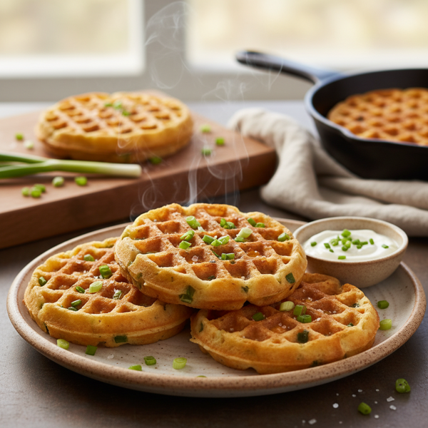 Savory Smoked Cheddar Waffles with Scallions recipe
