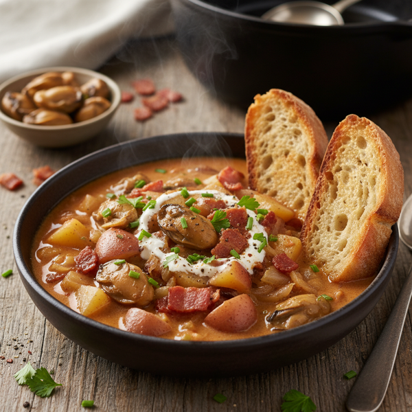 Savory Smoked Oyster and Bacon Stew with Potatoes and Onions recipe