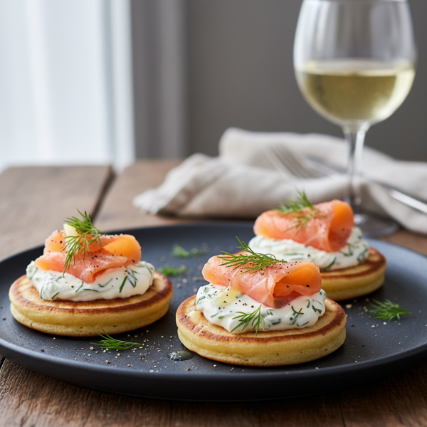 Savory Smoked Salmon Blinis with Cream Cheese and Dill recipe