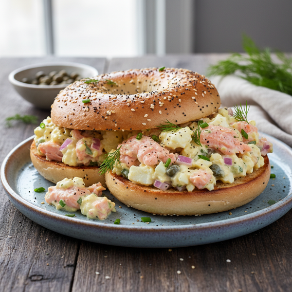 Savory Smoked Salmon Egg Salad on Toasted Bagels recipe