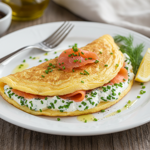 Savory Smoked Salmon & Chive Cream Cheese Omelet recipe