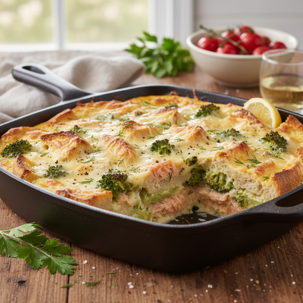 Savory Smoked Salmon and Broccoli Strata recipe