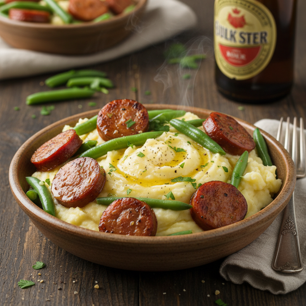 Savory Smoked Sausage with Green Beans and Creamy Potatoes recipe