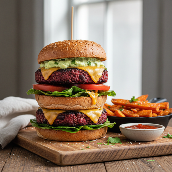 Savory Smoky Black Bean & Beet Quinoa Burgers recipe