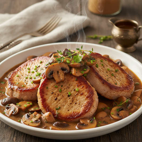 Savory Smothered Pork Chops with Mushroom Herb Gravy recipe