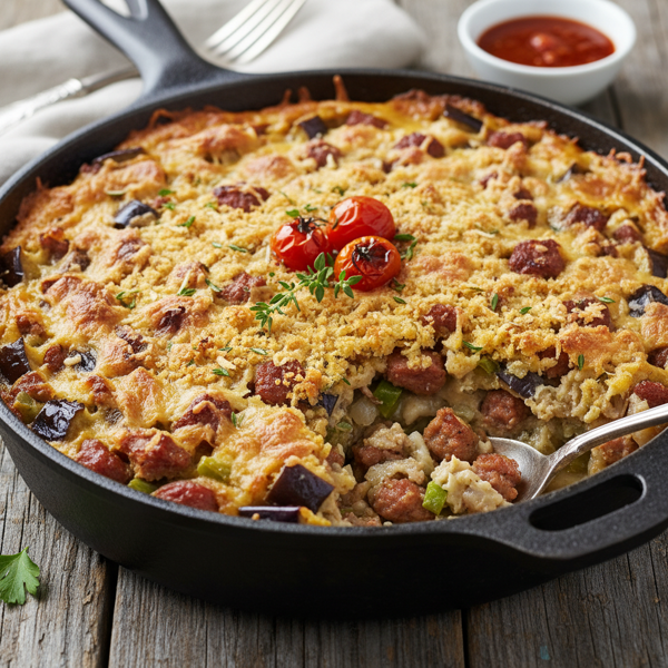 Savory Southern Eggplant Casserole with Sausage recipe
