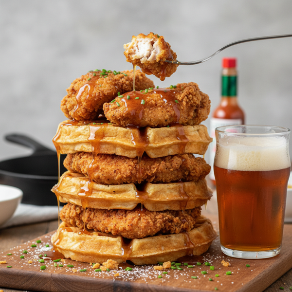 Savory Southern Fried Chicken and Beer Waffle Stack recipe
