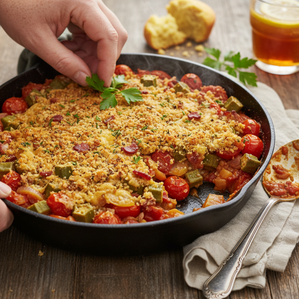 Savory Southern Okra and Tomato Bake recipe