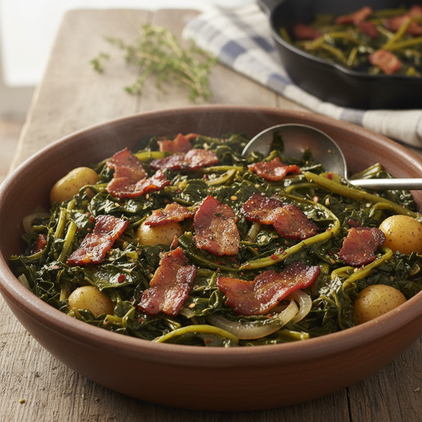 Savory Southern Turnip Greens with Bacon recipe