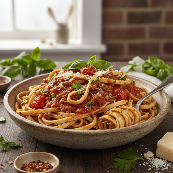 Savory Spaghetti with Herb-Infused Tofu Noodles recipe