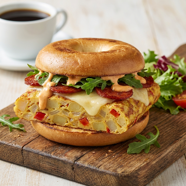 Savory Spanish Omelet Breakfast Bagel Bliss recipe
