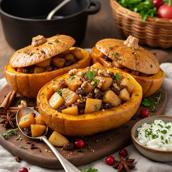 Savory Spiced Acorn Squash with Apple-Raisin Filling recipe