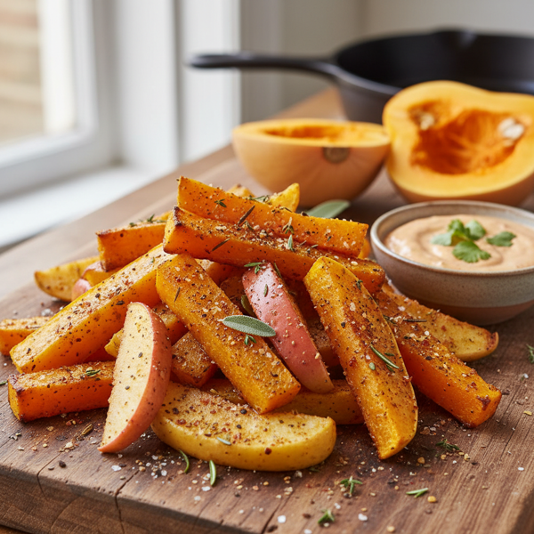 Savory Spiced Butternut Squash and Apple Oven Fries recipe
