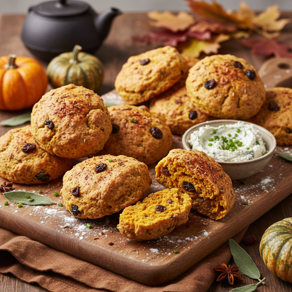 Savory Spiced Pumpkin Scones with Raisins recipe