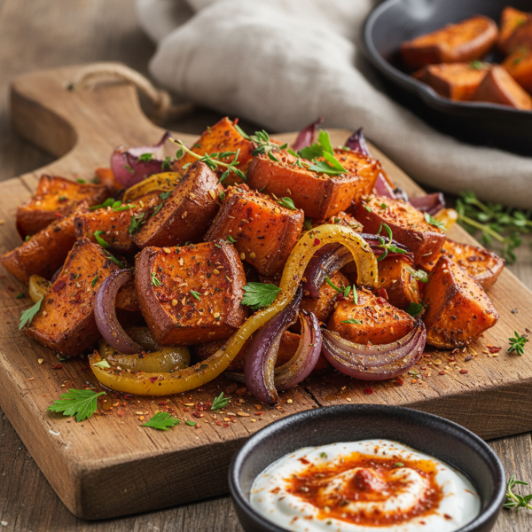 Savory Spiced Roasted Sweet Potatoes with Onions recipe