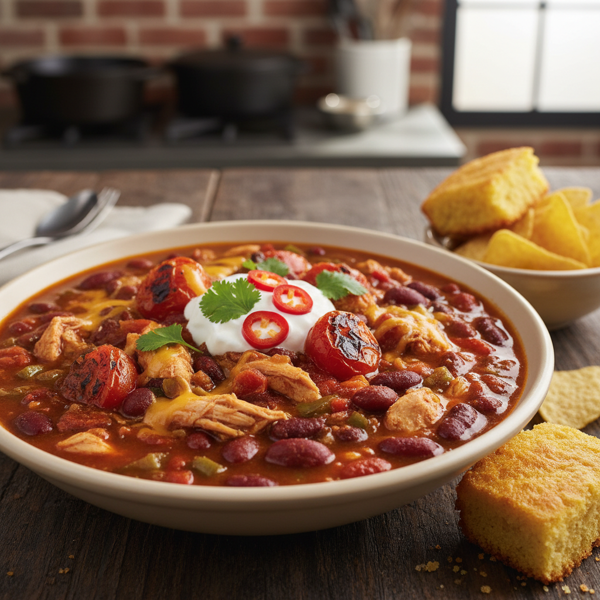 Savory Spicy Chicken Chili with Fire-Roasted Tomatoes recipe