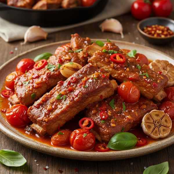 Savory Spicy Garlic Tomato Braised Pork Ribs recipe
