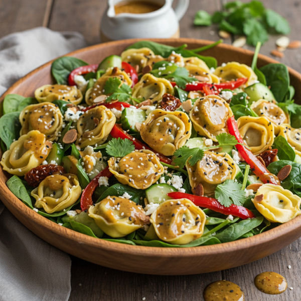 Savory Spinach Tortellini Salad with Lively Sesame Dressing recipe