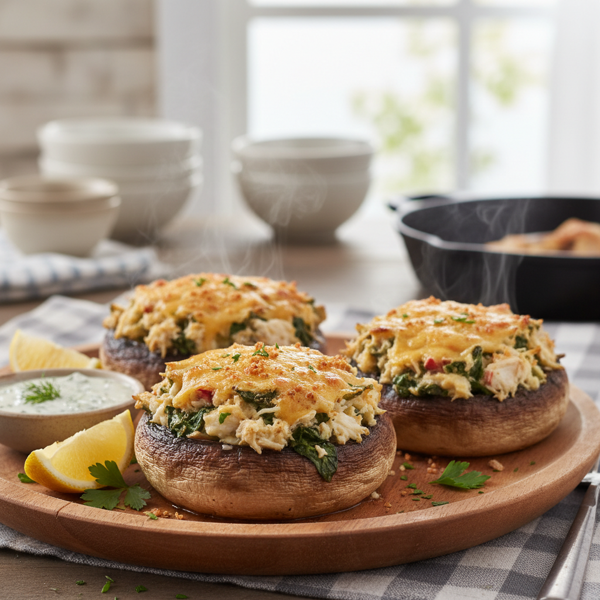 Savory Spinach & Crab-Stuffed Portabella Delights recipe