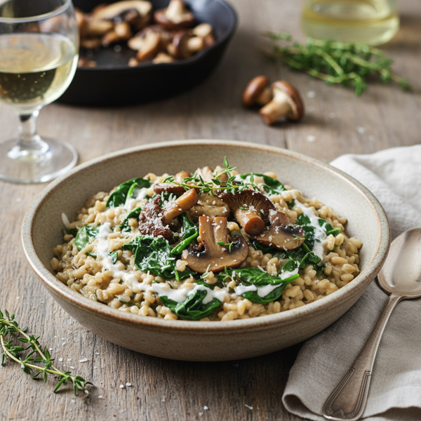 Savory Spinach & Mushroom Barley Risotto recipe