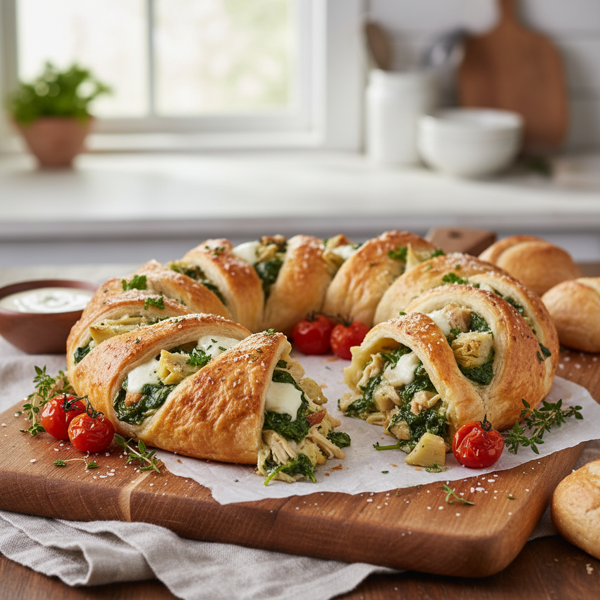 Savory Spinach and Artichoke Chicken Wreath recipe