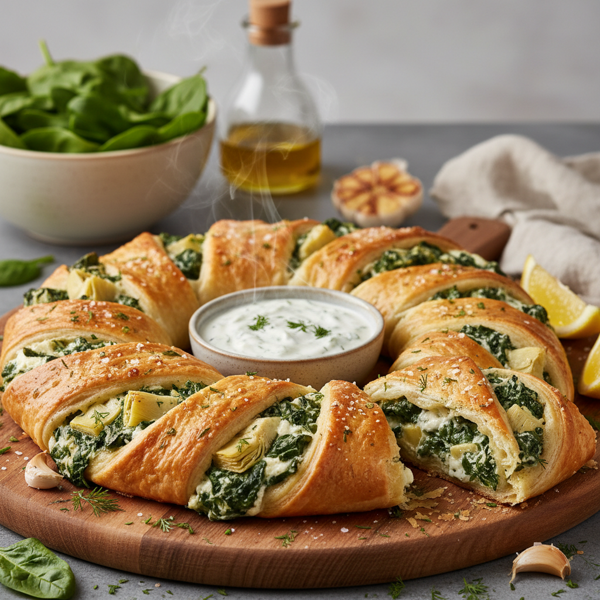 Savory Spinach and Artichoke Pastry Wreath recipe