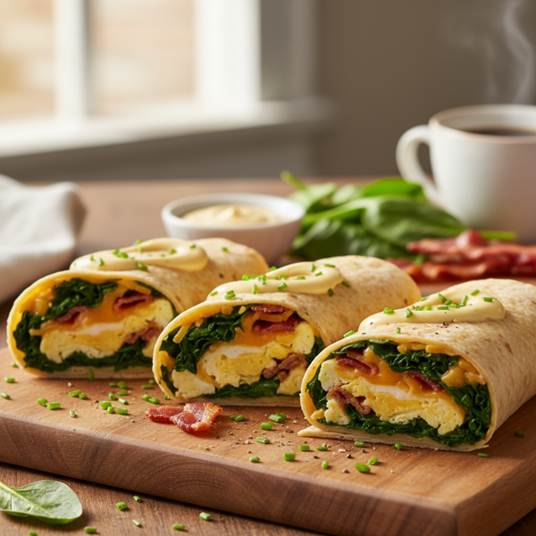 Savory Spinach and Bacon Breakfast Wraps recipe