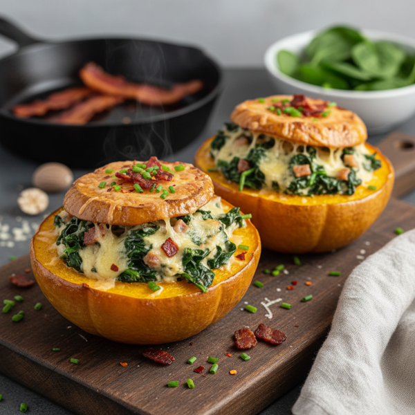 Savory Spinach and Bacon Twice-Baked Acorn Squash recipe