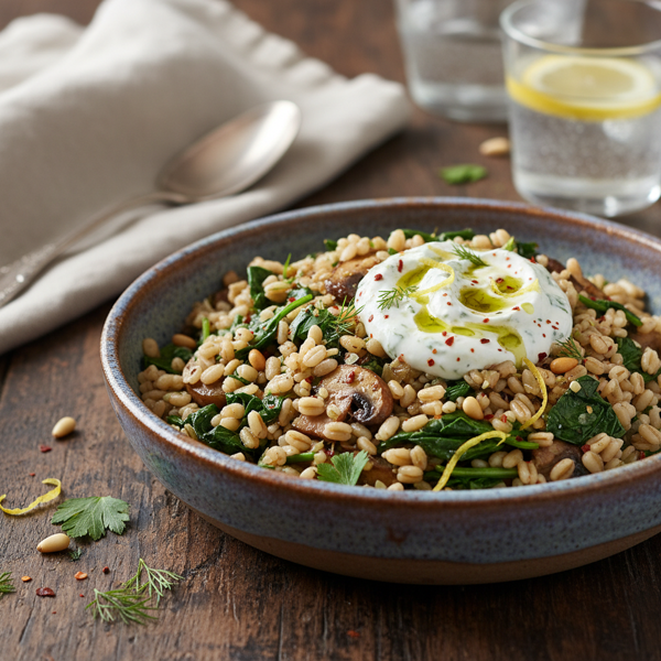 Savory Spinach and Barley Pilaf recipe