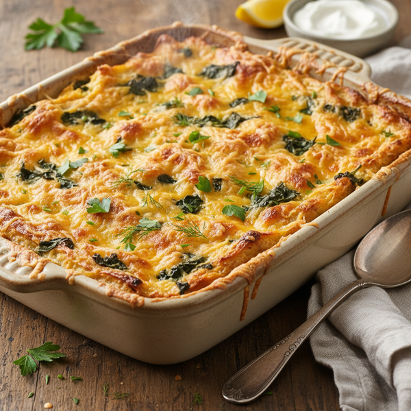 Savory Spinach and Cheese Matzo Casserole recipe