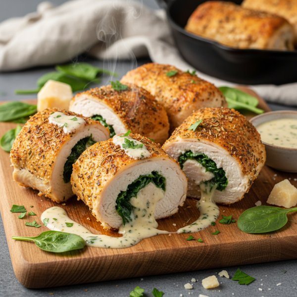 Savory Spinach and Cheese Stuffed Chicken Rolls recipe
