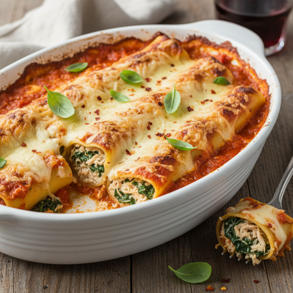 Savory Spinach and Chicken Cannelloni recipe
