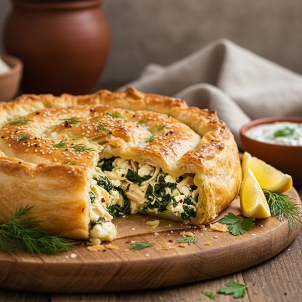 Savory Spinach and Chicken Phyllo Pie recipe