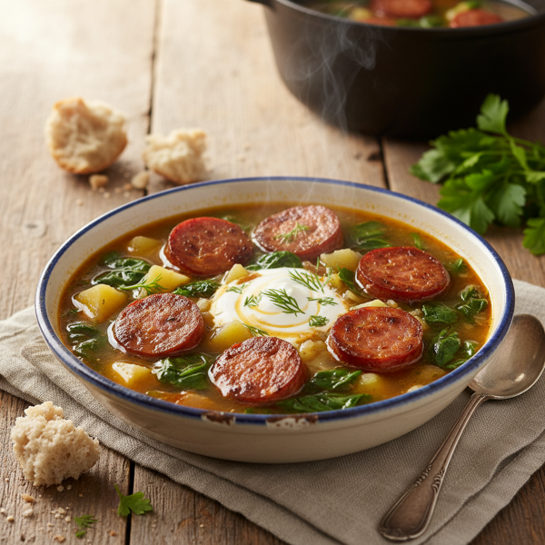 Savory Spinach and Kielbasa Soup recipe
