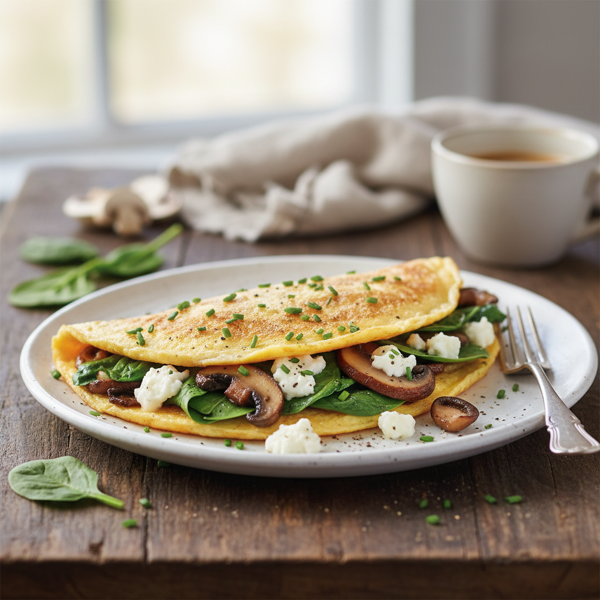 Savory Spinach and Mushroom Goat Cheese Omelet recipe
