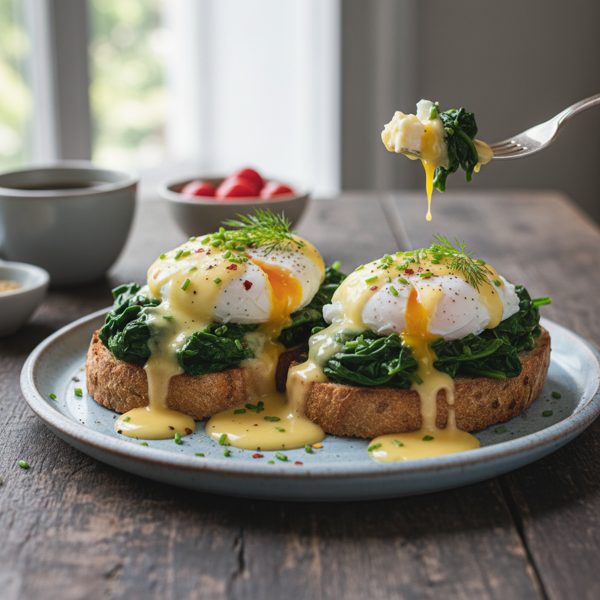 Savory Spinach and Poached Eggs on Toast with Gruyère Sauce recipe
