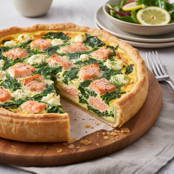 Savory Spinach and Salmon Quiche recipe