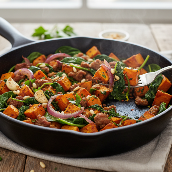 Savory Spinach and Sweet Potato Skillet recipe