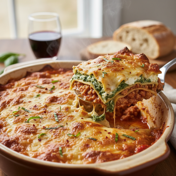 Savory Spinach and Turkey Lasagna Bake recipe