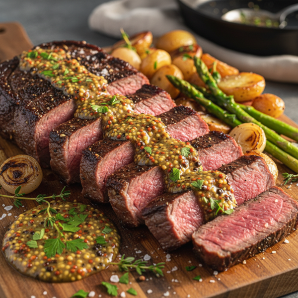 Savory Steak with Zesty Mustard-Pepper Glaze recipe