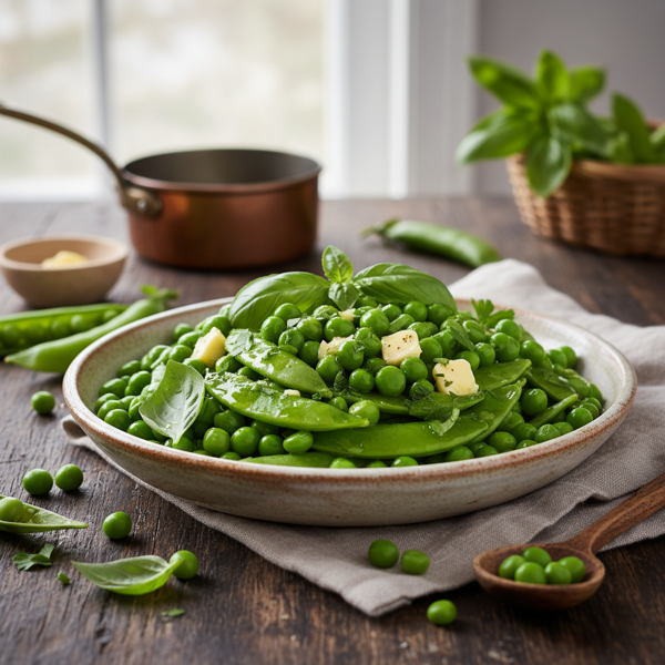 Savory Steamed English Peas with Basil Butter Sauce recipe