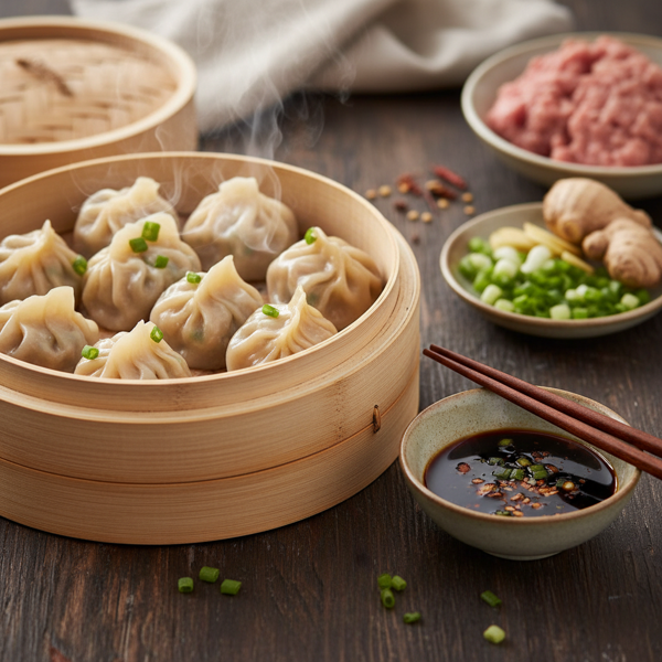 Savory Steamed Pork & Scallion Dumplings recipe