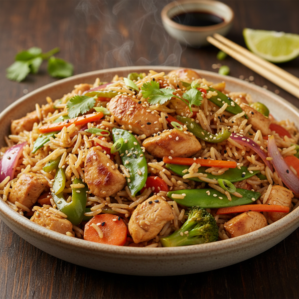 Savory Stir-Fried Basmati Rice with Chicken and Vegetables recipe