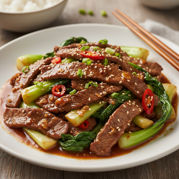 Savory Stir-Fried Beef with Bok Choy and Oyster Sauce recipe