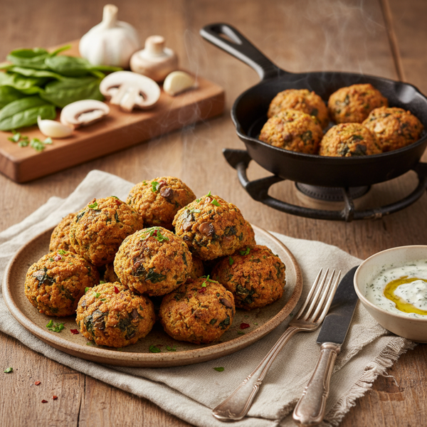 Savory Stove Top Spinach and Mushroom Balls recipe