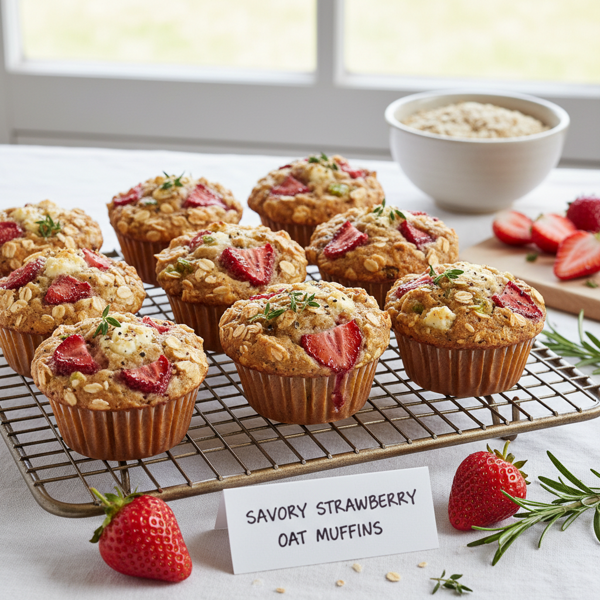 Savory Strawberry Oat Muffins recipe