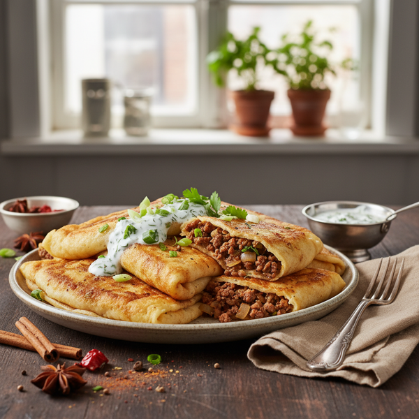 Savory Stuffed Blintzes with Spiced Meat Filling recipe