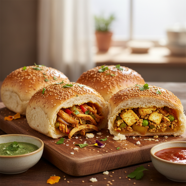 Savory Stuffed Buns with Chicken or Paneer recipe